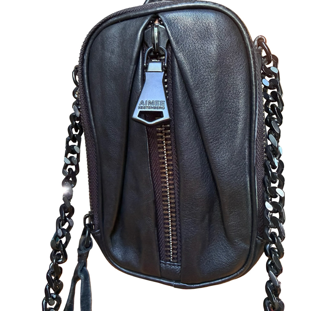Aimee Kestenberg Black Small Leather Chain Crossbody Shoulder Bag Purse Handbag - Picture 14 of 14